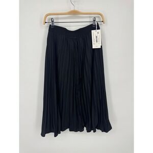 NWT Grace Karin Pleated Midi Skirt Women's Medium Black Elastic Waist Preppy